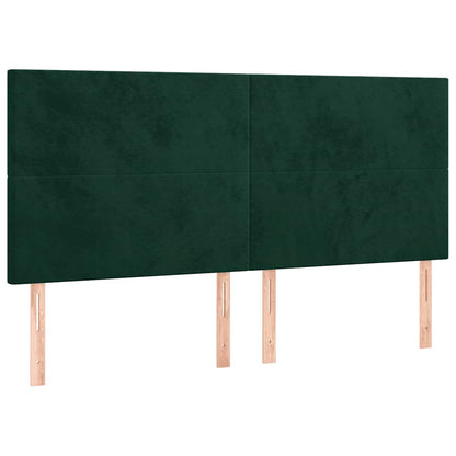 Cabeceira de cama c/ LED veludo 200x5x118/128 cm verde-escuro