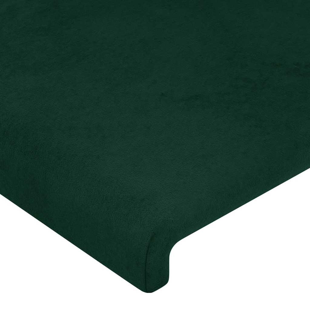 Cabeceira de cama c/ LED veludo 200x5x118/128 cm verde-escuro