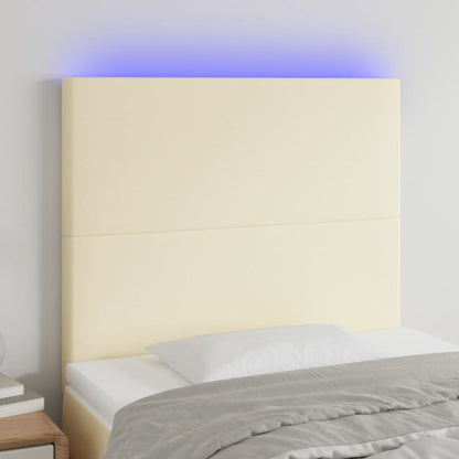 Cabeceira de cama c/ LED 80x5x118/128cm couro artificial crème