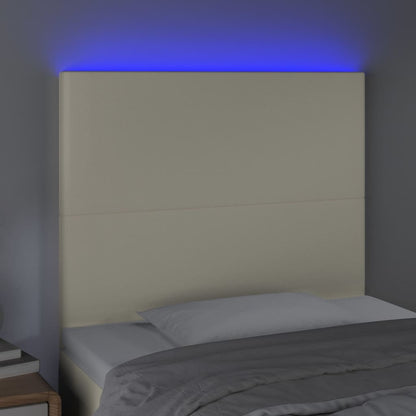 Cabeceira cama c/ LED 100x5x118/128 cm couro artificial crème