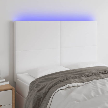 Cabeceira cama c/ LED couro artificial 144x5x118/128 cm branco