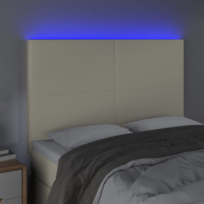 Cabeceira cama c/ LED 144x5x118/128 cm couro artificial crème