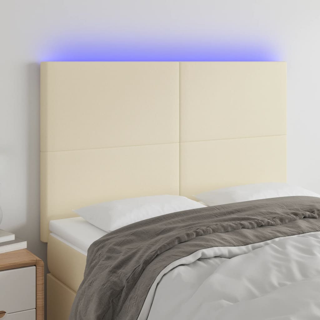 Cabeceira cama c/ LED 144x5x118/128 cm couro artificial crème