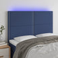 Cabeceira cama c/ LED tecido 144x5x118/128 cm azul