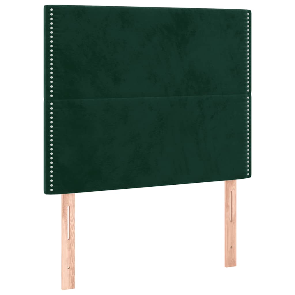 Cabeceira de cama c/ LED veludo 100x5x118/128 cm verde-escuro