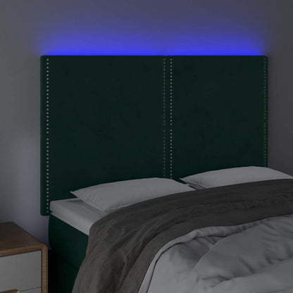 Cabeceira de cama c/ LED veludo 144x5x118/128 cm verde-escuro