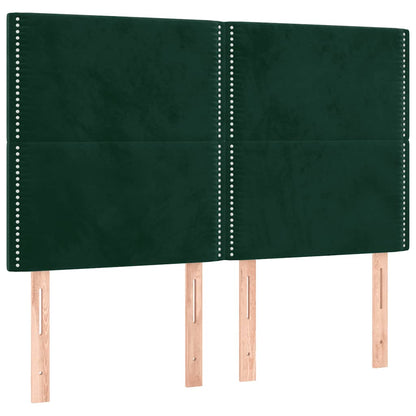 Cabeceira de cama c/ LED veludo 144x5x118/128 cm verde-escuro