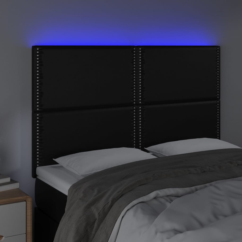 Cabeceira cama c/ LED couro artificial 144x5x118/128 cm preto