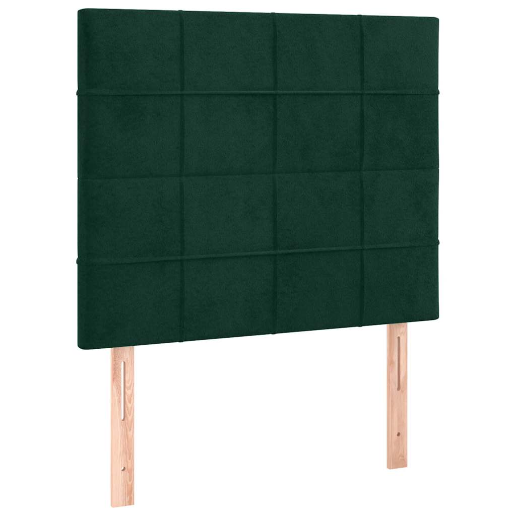 Cabeceira de cama c/ LED veludo 100x5x118/128 cm verde-escuro