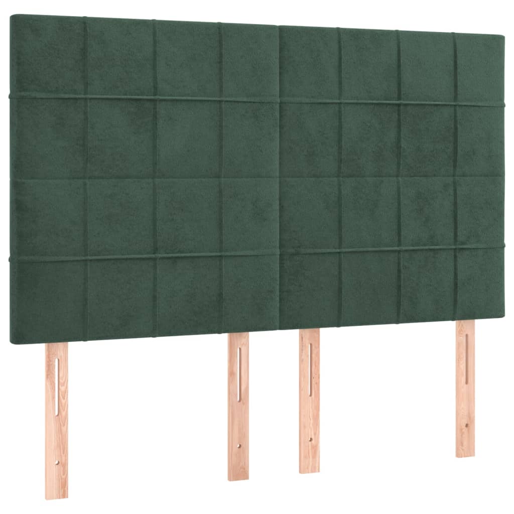 Cabeceira de cama c/ LED veludo 144x5x118/128 cm verde-escuro