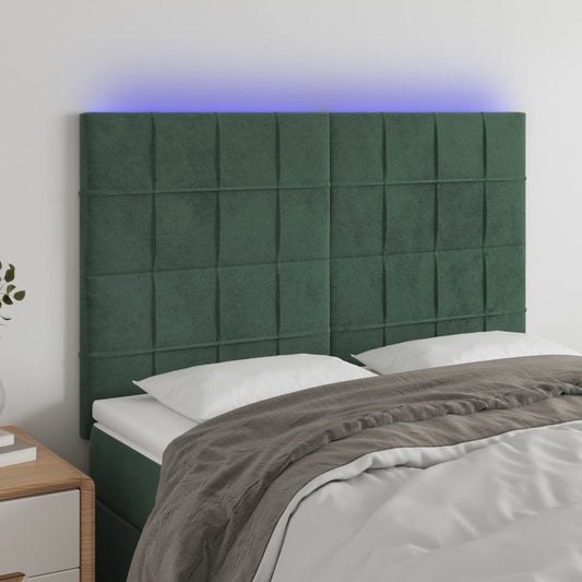 Cabeceira de cama c/ LED veludo 144x5x118/128 cm verde-escuro