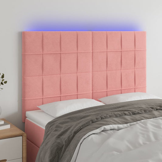 Cabeceira de cama c/ luzes LED veludo 144x5x118/128 cm rosa