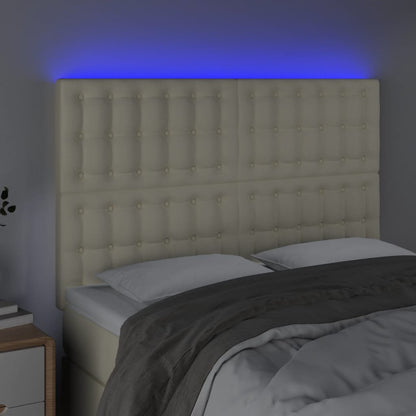 Cabeceira cama c/ LED 144x5x118/128 cm couro artificial crème
