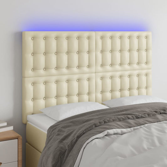 Cabeceira cama c/ LED 144x5x118/128 cm couro artificial crème
