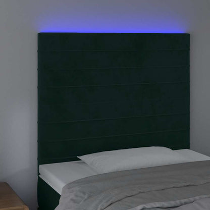 Cabeceira de cama c/ LED veludo 90x5x118/128 cm verde-escuro