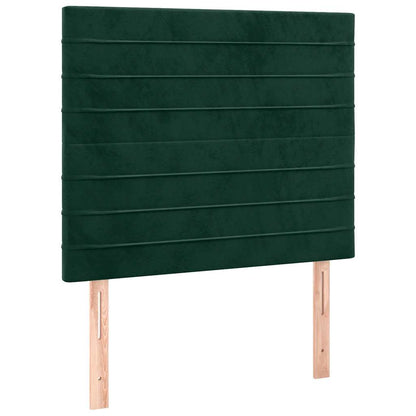 Cabeceira de cama c/ LED veludo 90x5x118/128 cm verde-escuro