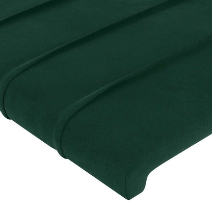 Cabeceira de cama c/ LED veludo 90x5x118/128 cm verde-escuro