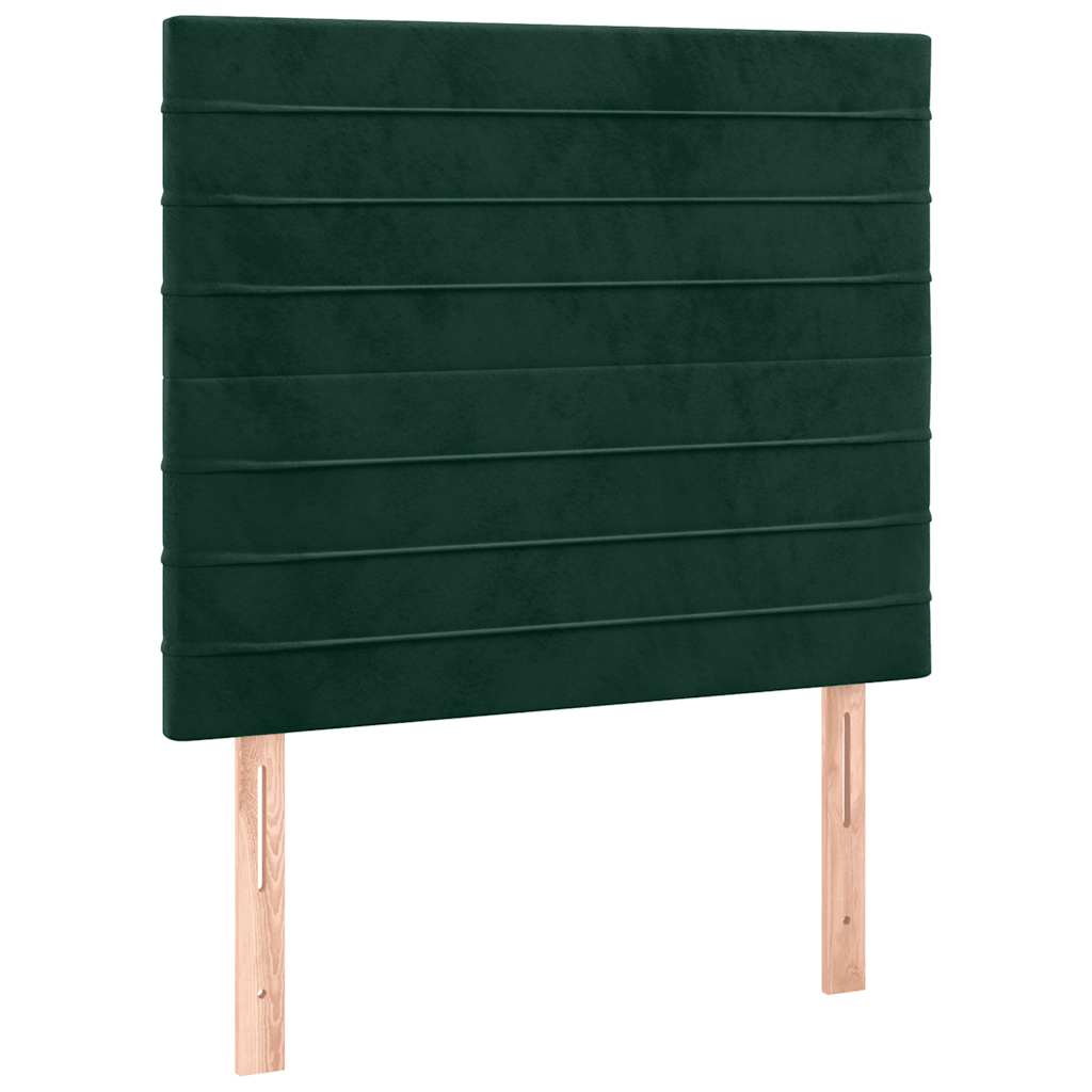 Cabeceira de cama c/ LED veludo 100x5x118/128 cm verde-escuro
