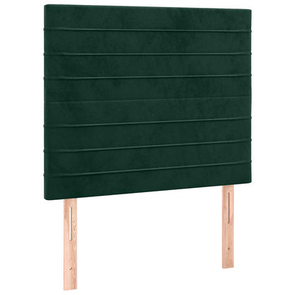 Cabeceira de cama c/ LED veludo 100x5x118/128 cm verde-escuro