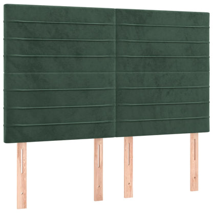 Cabeceira de cama c/ LED veludo 144x5x118/128 cm verde-escuro