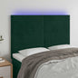 Cabeceira de cama c/ LED veludo 144x5x118/128 cm verde-escuro