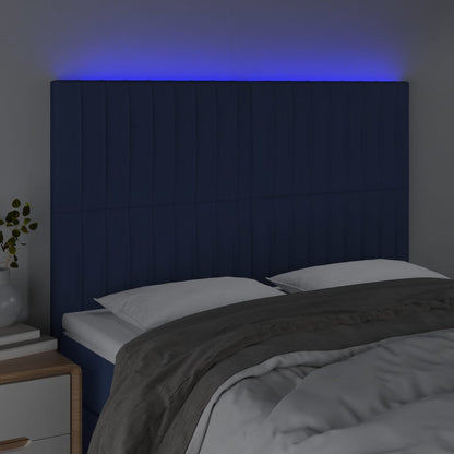 Cabeceira cama c/ LED tecido 144x5x118/128 cm azul