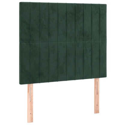 Cabeceira de cama c/ LED veludo 80x5x118/128 cm verde-escuro