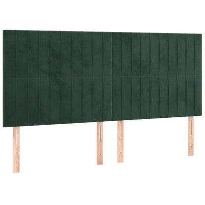 Cabeceira de cama c/ LED veludo 160x5x118/128 cm verde-escuro