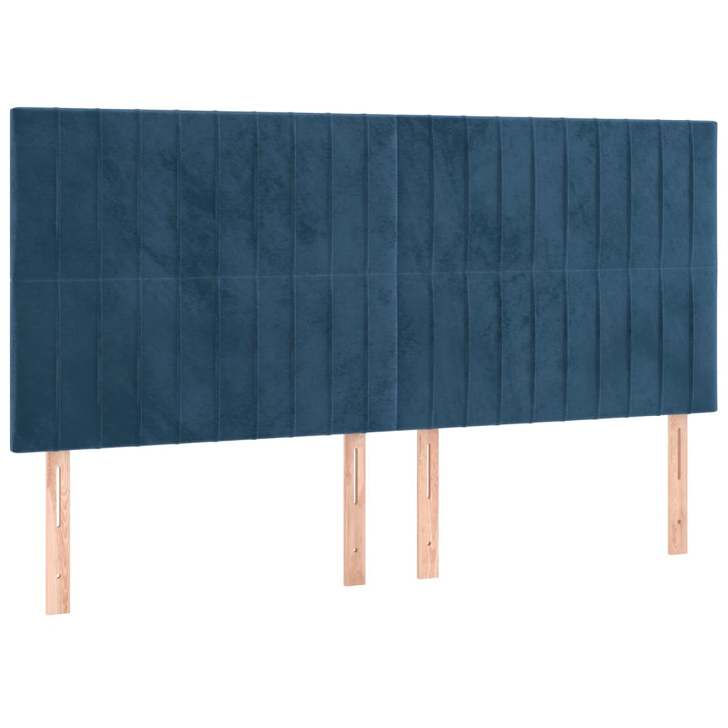 Cabeceira cama c/ luzes LED veludo 180x5x118/128cm azul-escuro