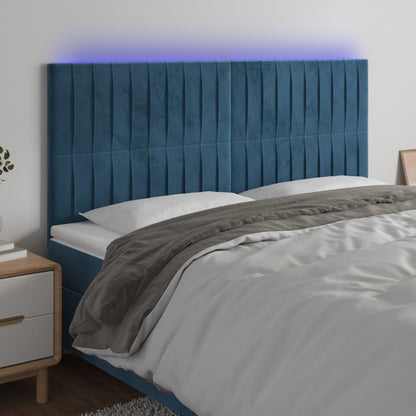 Cabeceira cama c/ luzes LED veludo 180x5x118/128cm azul-escuro