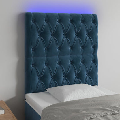 Cabeceira cama c/ luzes LED veludo 80x7x118/128cm azul-escuro