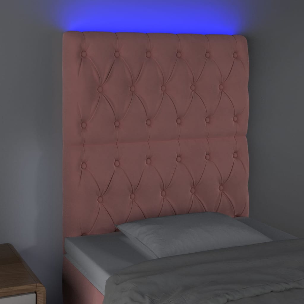 Cabeceira de cama c/ luzes LED veludo 80x7x118/128 cm rosa