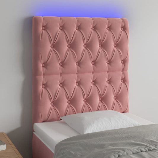 Cabeceira de cama c/ luzes LED veludo 80x7x118/128 cm rosa