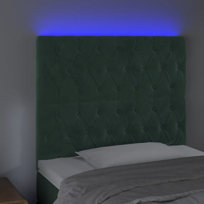 Cabeceira de cama c/ LED veludo 100x7x118/128 cm verde-escuro