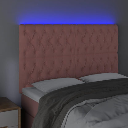 Cabeceira de cama c/ luzes LED veludo 160x7x118/128 cm rosa