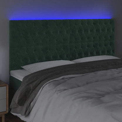 Cabeceira de cama c/ LED veludo 200x7x118/128 cm verde-escuro