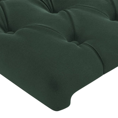 Cabeceira de cama c/ LED veludo 200x7x118/128 cm verde-escuro