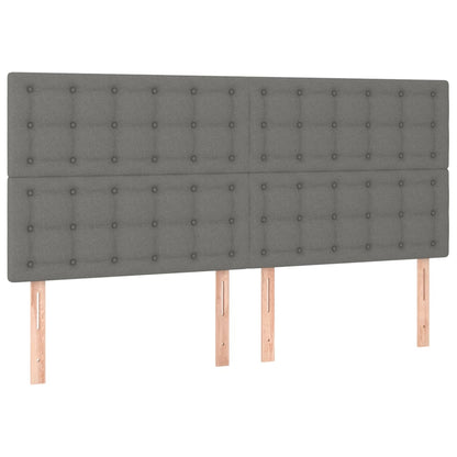 Cabeceira de cama c/ LED tecido 160x5x118/128 cm cinza-escuro