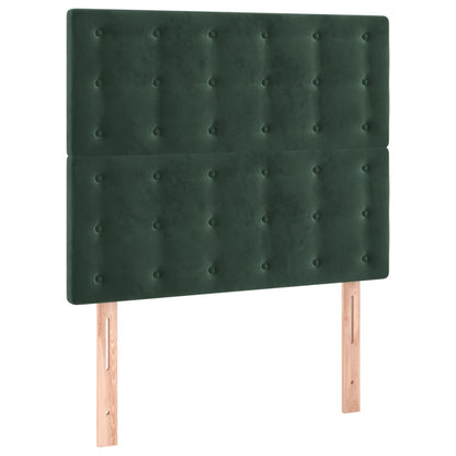 Cabeceira de cama c/ LED veludo 80x5x118/128 cm verde-escuro