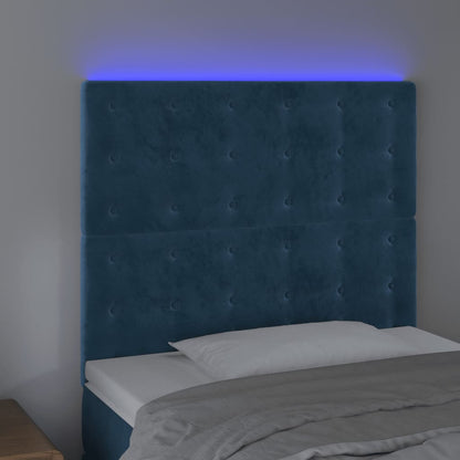 Cabeceira cama c/ luzes LED veludo 100x5x118/128cm azul-escuro