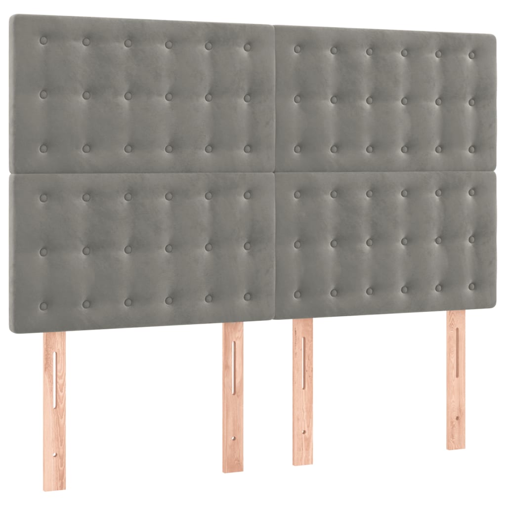 Cabeceira cama c/ luzes LED veludo 144x5x118/128cm cinza-claro