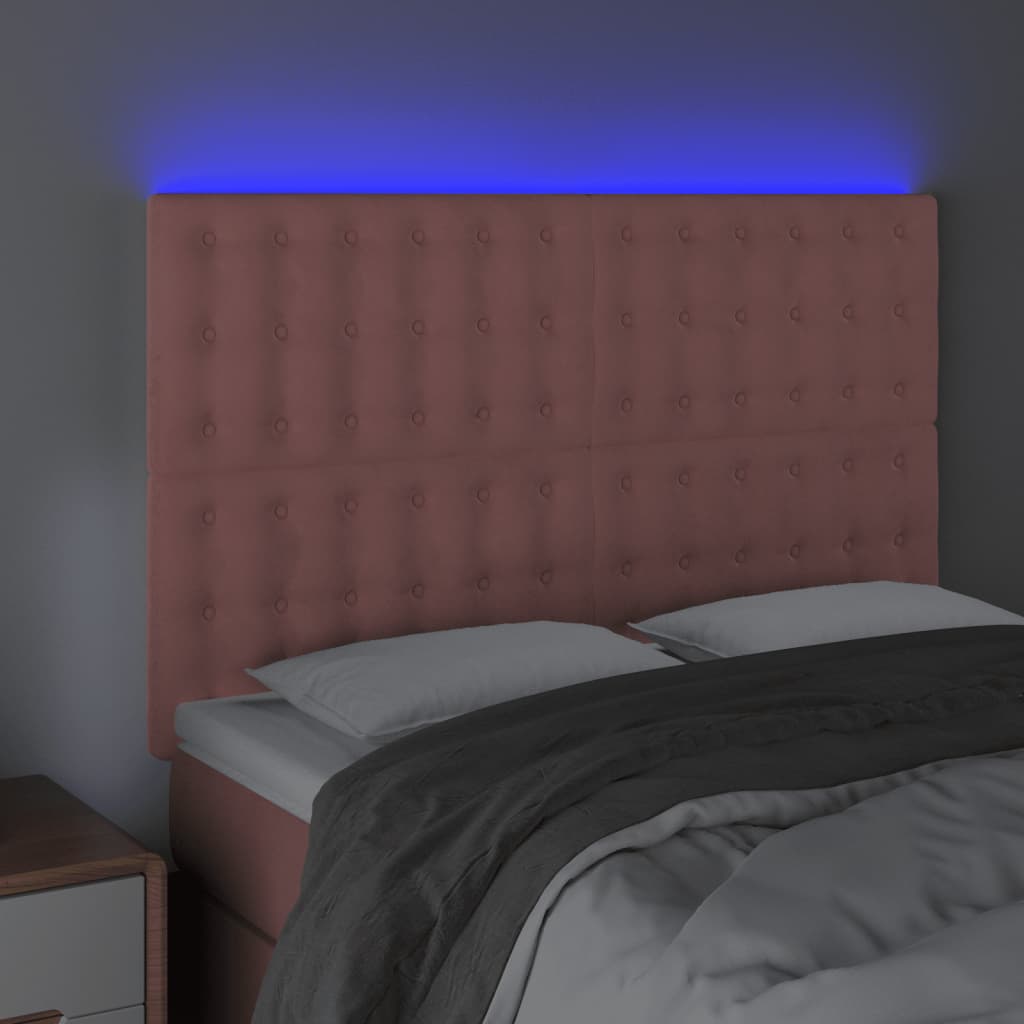 Cabeceira de cama c/ luzes LED veludo 144x5x118/128 cm rosa