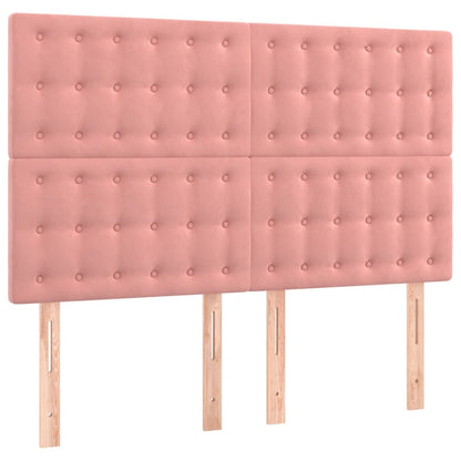 Cabeceira de cama c/ luzes LED veludo 144x5x118/128 cm rosa