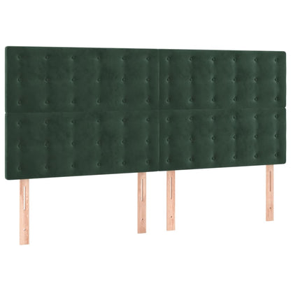 Cabeceira de cama c/ LED veludo 160x5x118/128 cm verde-escuro