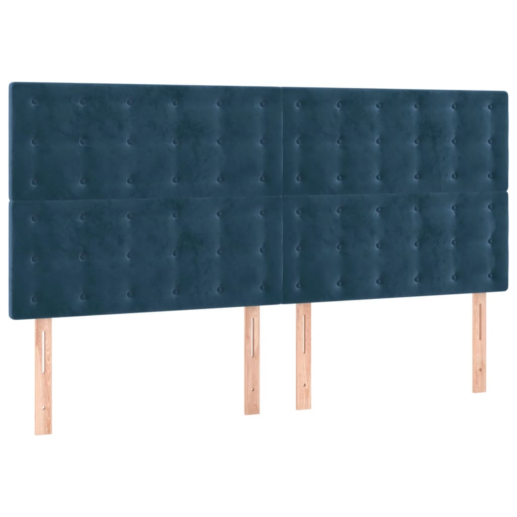Cabeceira cama c/ luzes LED veludo 160x5x118/128cm azul-escuro