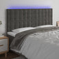 Cabeceira de cama c/ LED veludo 200x5x118/128 cm cinza-escuro