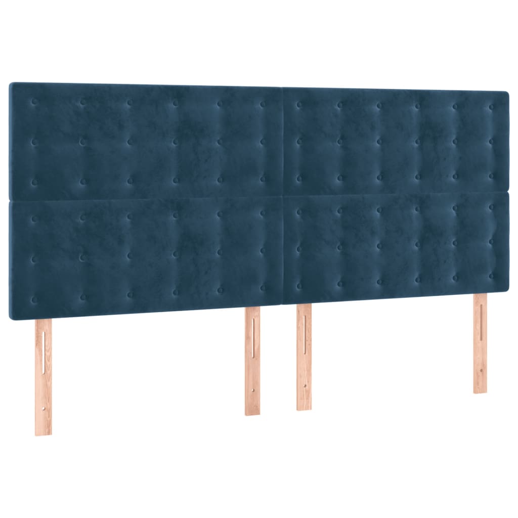 Cabeceira cama c/ luzes LED veludo 200x5x118/128cm azul-escuro