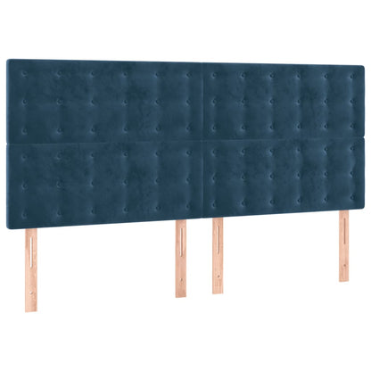 Cabeceira cama c/ luzes LED veludo 200x5x118/128cm azul-escuro
