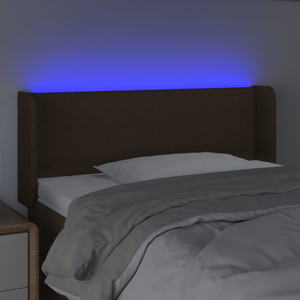 Cabeceira de cama c/ luzes LED tecido 103x16x78/88 cm castanho