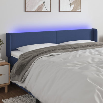 Cabeceira de cama c/ luzes LED tecido 203x16x78/88 cm azul